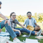 Adolescents enjoying school outside